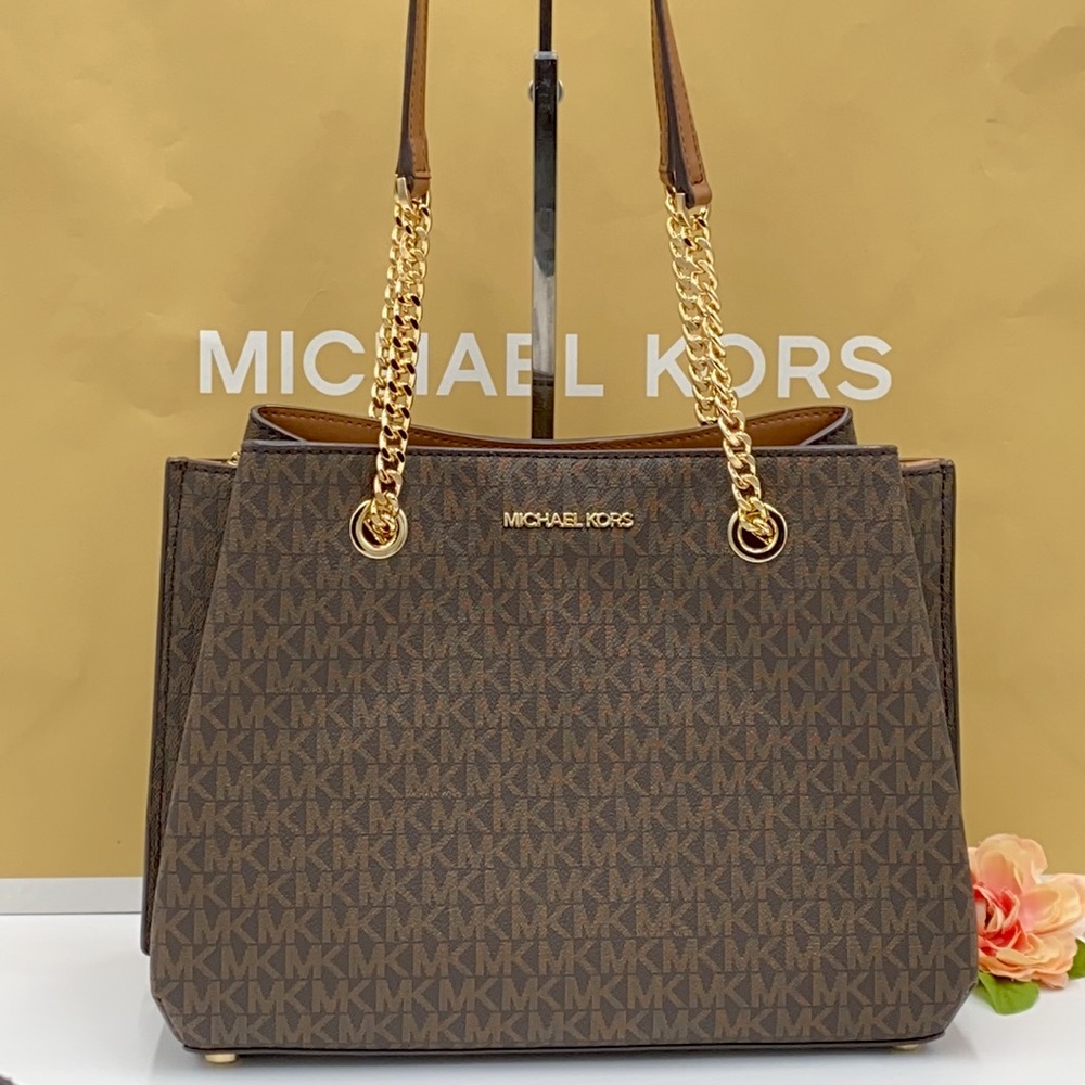 MICHAEL KORS TEAGEN LG LONG DROP SATCHEL BROWN - Picture 2 of 16